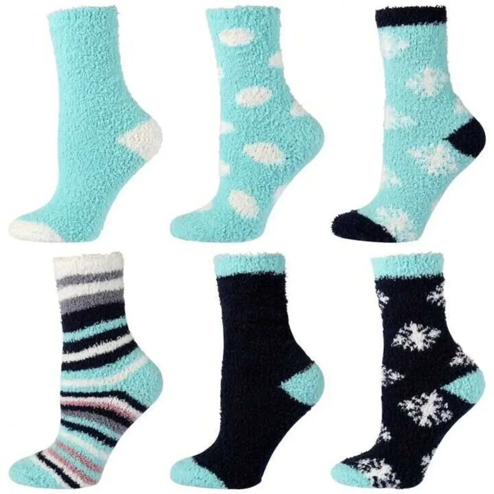 6 Pairs Womens Fuzzy Slipper Socks Winter Warm Soft Cozy MultiColor 9-11